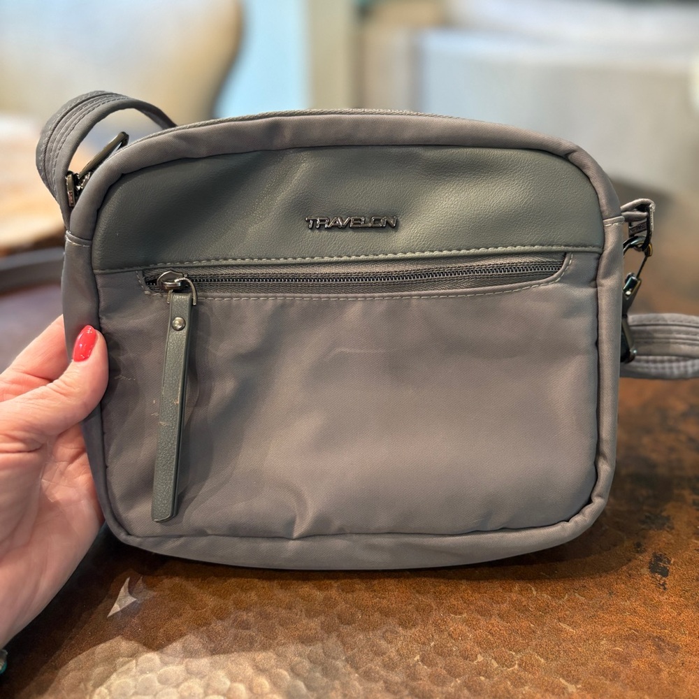 Travelon Anti-Theft Addison Small Crossbody Gray RFID Blocking EUC